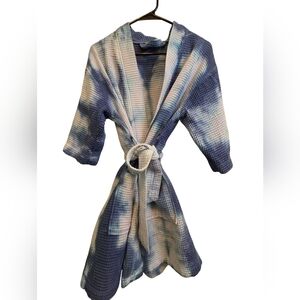 Turquaz Blue Tie Dye Waffle Weave Belted Robe Euc S/M EUC